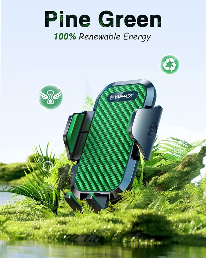 VANMASS Car Phone Holder Mount 2025 Upgraded [Patent Steel-Hook] Car Vent Phone Mount Clip Military-Grade Shockproof Cell Phone Car Mount Handsfree Truck Stand Vent Cradle for iPhone 16 Android,Green