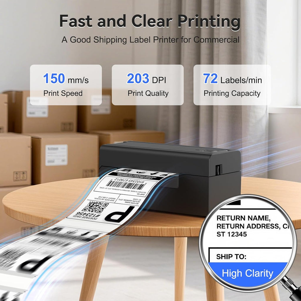 Bluetooth Thermal Shipping Label Printer, Wireless 4x6 Shipping Label Printer for Packages, High-Speed Thermal Printer Compatible with Android, iOS & Windows for Amazon, Ebay, Shopify, USPS