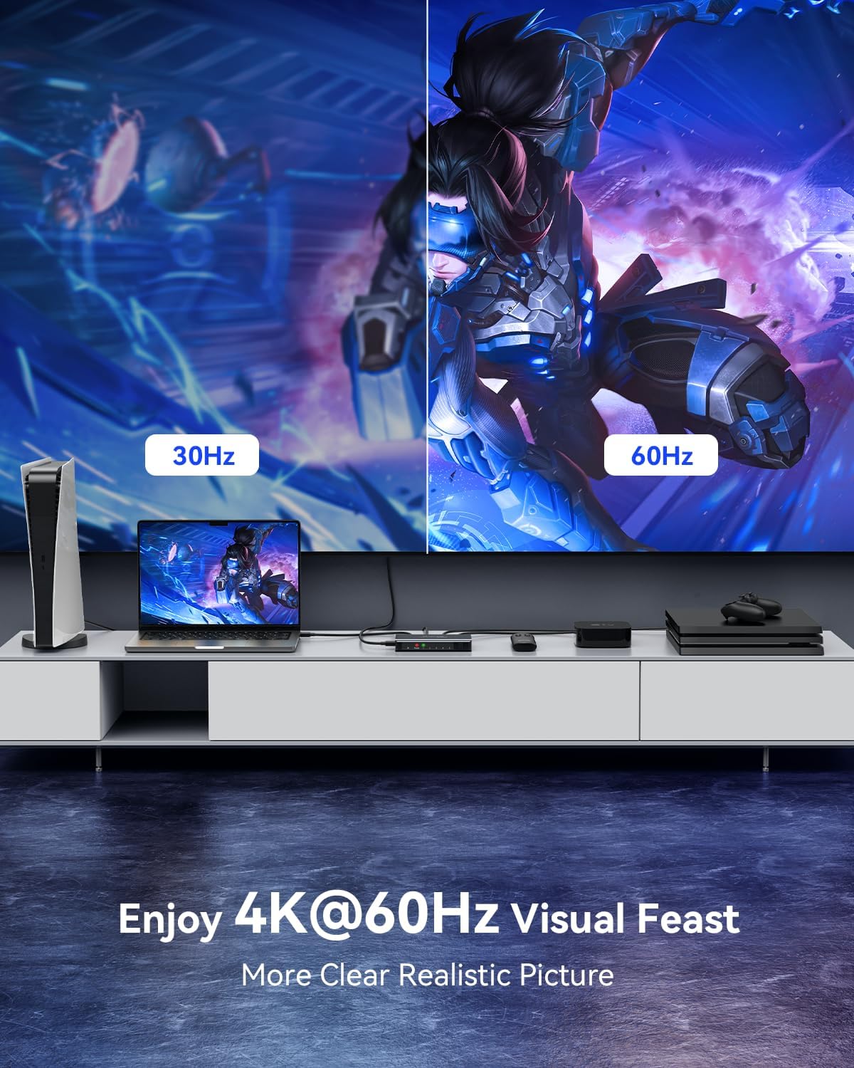 HDMI Switch 5 in 1 Out 4K@60Hz, GANA HDMI Splitter Switcher with Remote, Aluminum HDMI 2.0 Switch Box Hub for 3D, HDCP2.2, HDR, Compatible with Xbox, PS5/4/3,Fire Stick,Roku,Blu-Ray Player, Black