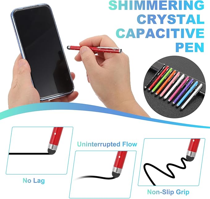 PATIKIL Stylus Pens for Touch Screens, 6 Pcs High Precision Universal Bling Stylus Crystal Metal Capacitive Pen for Touch Screen Devices Phone Tablets Laptop, Silver