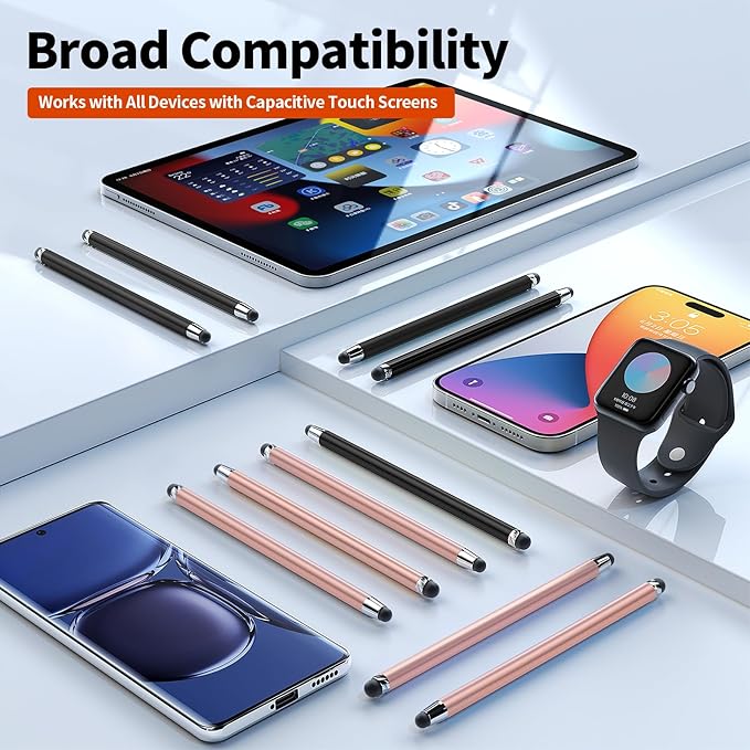 10 PCS Stylus,Stylus Pen for Touchscreen,Stylus 2-in-1 High Sensitivity & Precision Suitable for All Touch Screens of iPhone/ipad/Android Tablets(10 Stylus Pen Rose Gold/Black + 20 Tips)