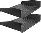 RIVECO 2 PCS 2U Rack Shelves 14 Inch Depth, Rack Mount Vented Cantilevers for Server 19" Server Racks & Network Cabinets Black