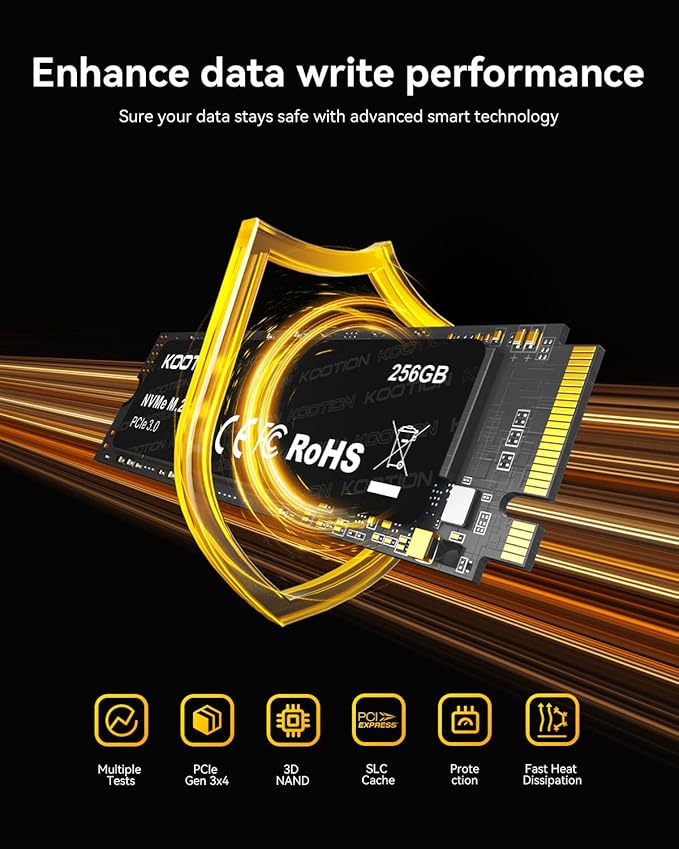 KOOTION 256GB NVMe M.2 PCIe 2280 SSD | Gen3x4 Internal Solid State Drive Hard Drive Up to 3000MB/s | Compatible with Laptop & PC Desktop