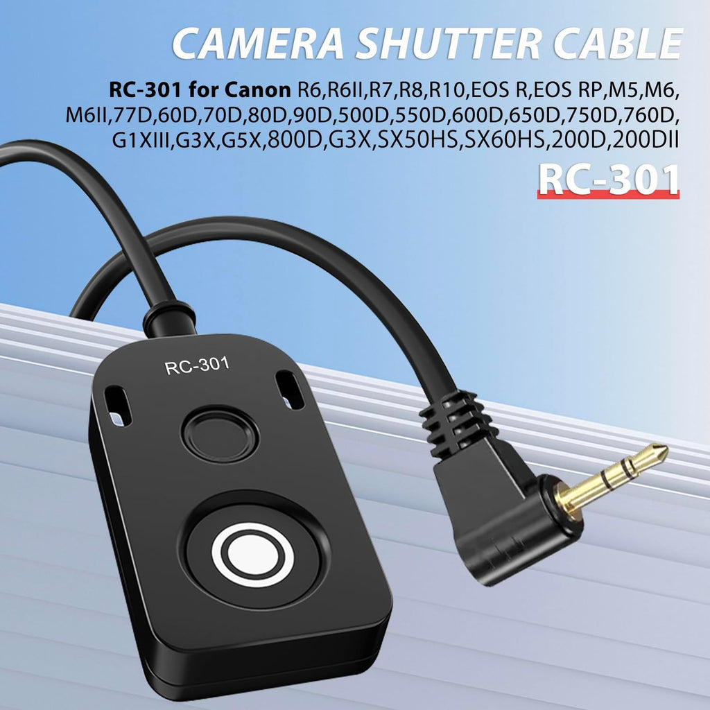 RS-60E3/RR100 for Canon/Fuji Remote Camera Cable Small Shutter Release Control 11.8inches Cable Remote Wired Button R100 R6 R8 R10 80D XT2/3/4/5 XH2S GFX100/S GFX50/S/II (RC301-2.5/E3 11.8in)