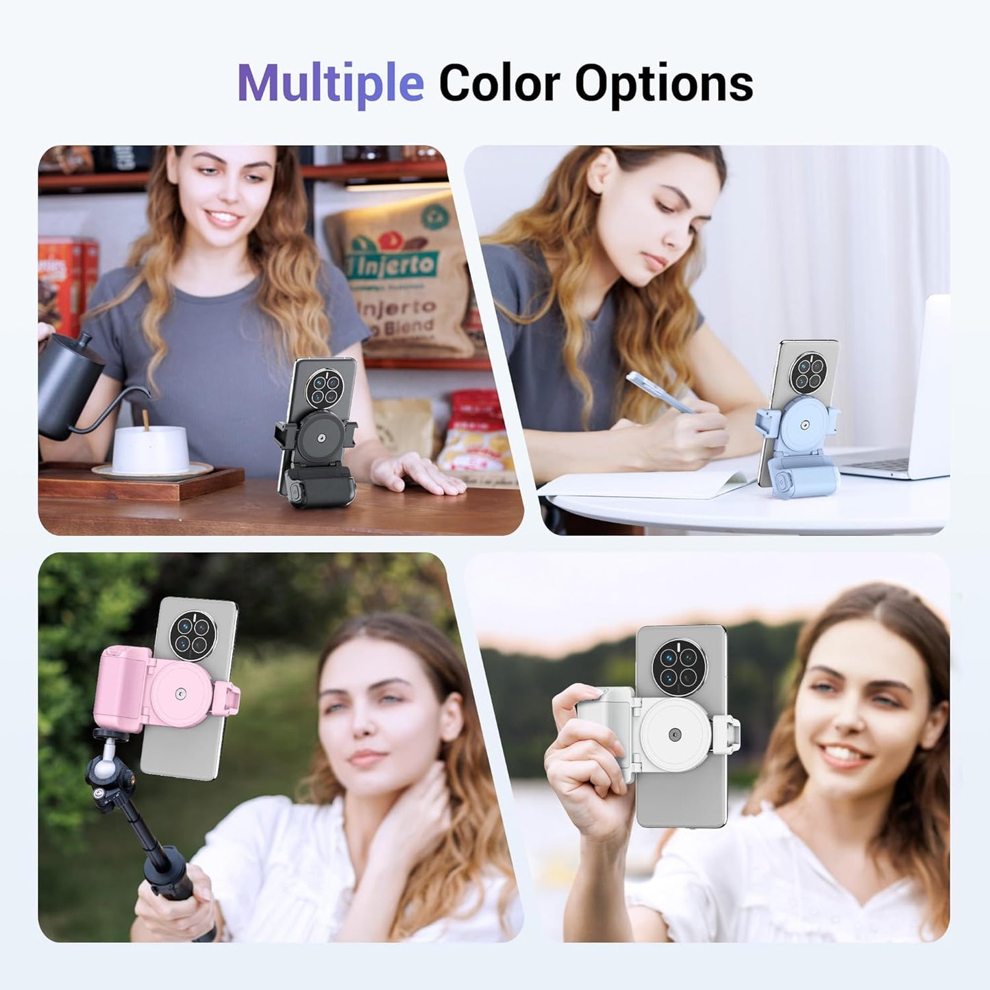KIWIFOTOS Phone Camera Grip Smartphone Tripod Mount Handle Holder with Wireless Remote & 1/4"-20 Tripod Adapter for iPhone 16 15 14 Pro Max S23 S22 Selfie Vlog Video Shooting
