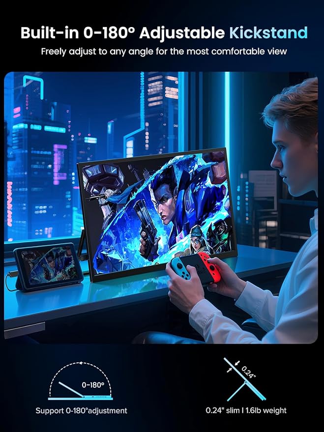 UPERFECT Portable Monitor 18.5-inch 120HZ 100% sRGB 1080P w/VESA & Stand 180° Adjustable Ultra-Slim & Lightweight Frameless FHD FreeSync IPS HDR Gaming Display, Travel Second Monitor for Laptop