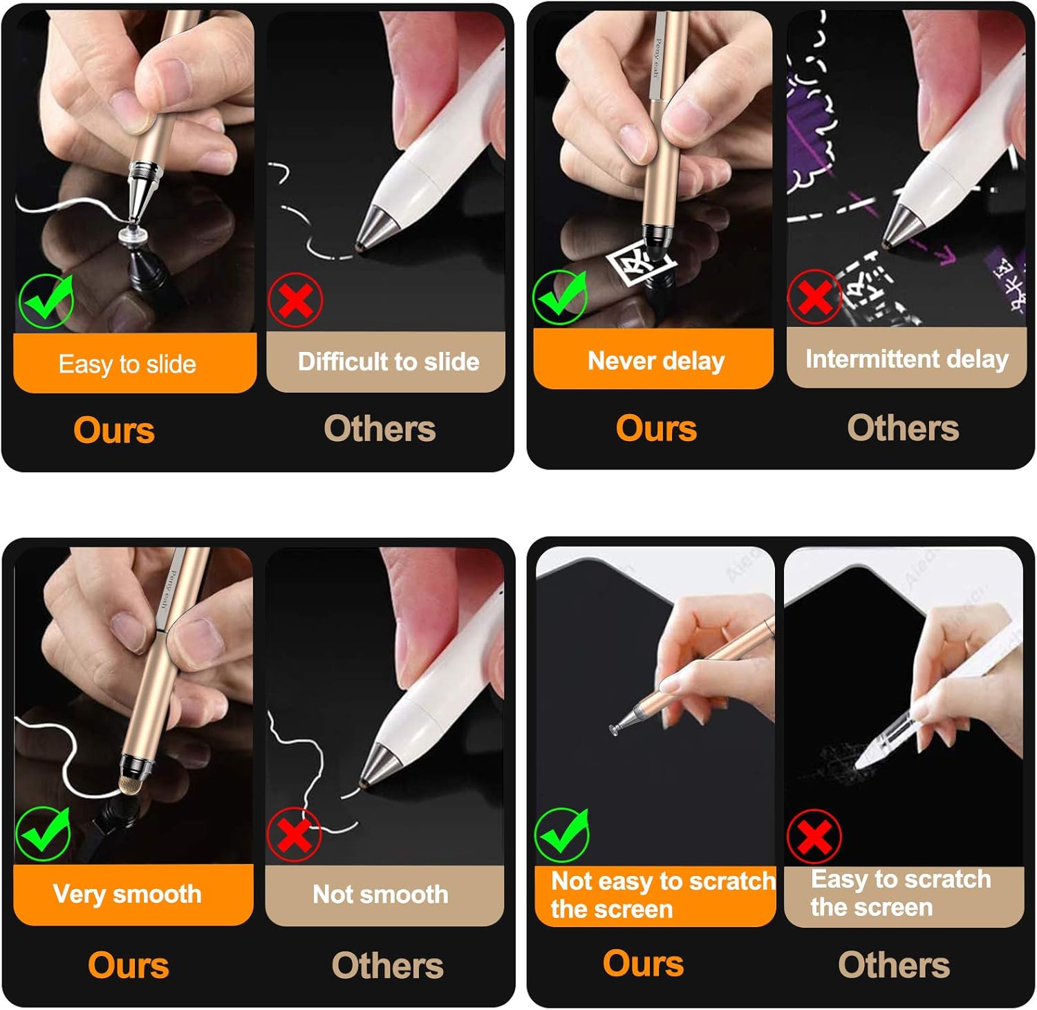 Penyeah Stylus pens for Touch Screens - [4-in-1] High Sensitivity and Precision Touch Screen Stylus Disc Tip,Black Rubber Tip & Mesh Fiber Tip Universal for All Capacitive Touch Screen Device (Gold)