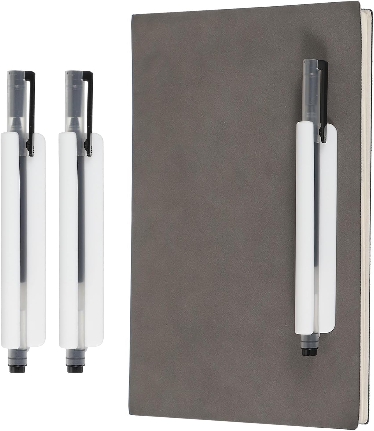 PATIKIL 2 Pcs Adhesive Pencil Holders, 105mm Long Universal Pencil Clip Silicone Pen Holder Office Pen Organizer for Desk Wall Clipboard Notebook Tablet Case Stylus, White