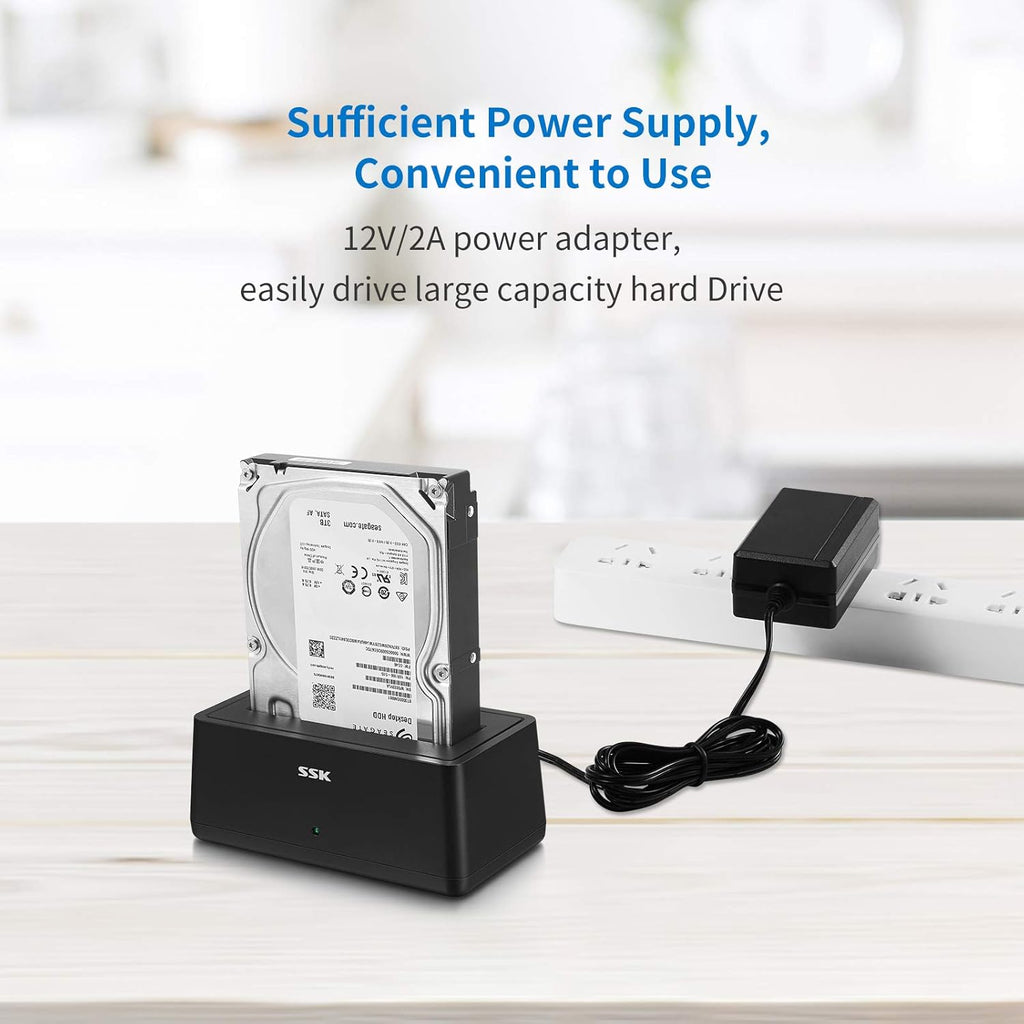 SSK USB 3.0 to SATA External Hard Drive Docking Station Enclosure Adapter for 2.5 & 3.5 Inch HDD SSD SATA, Super Speed up to 5Gbps, Support UASP no Drivers Needed(20TB Supports)