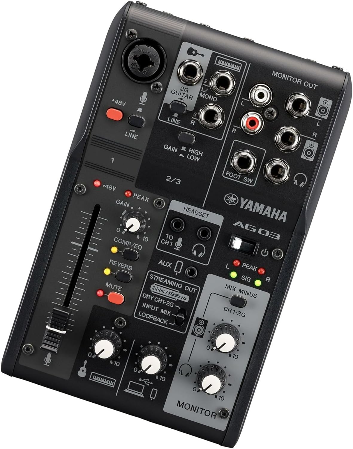 Yamaha AG03MK2 Black 6-Channel Live Streaming Loopback Mixer/USB Interface with Steinberg Software Suite