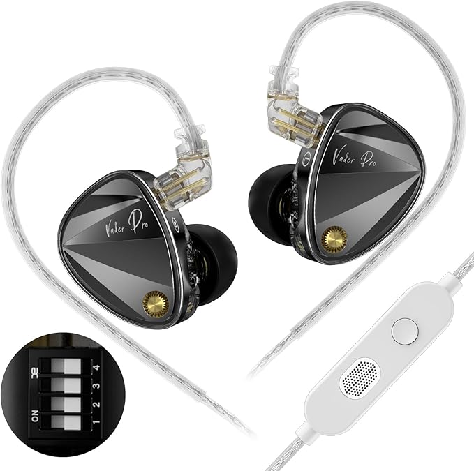 KZ Vader Pro in-Ear Monitors Gaming Earbuds, Triple Dynamic Driver IEM with 4 Tuning Switches, Clarity in All Frequency Stereo Sound Comfortable Noise Isolating Earphones for Stage and Studio (MIC)