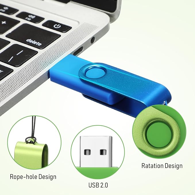 50 Pack 32GB USB 2.0 Flash Drives Bulk Portable USB Thumb Drives Swivel with LED Light Swivel Flash Memory Pen Jump Stick for Data Storage Back to School Office Employee Appreciation Gift