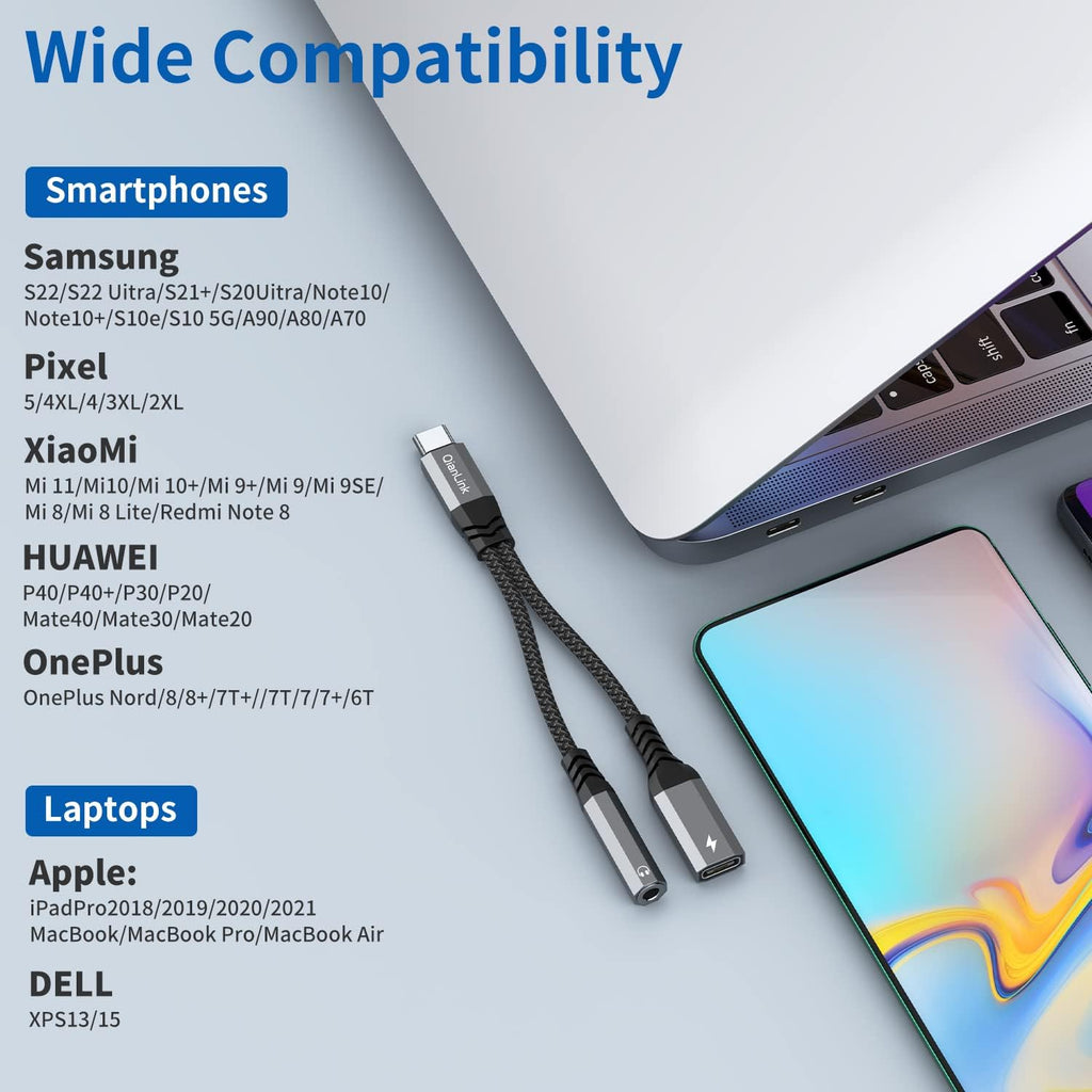 USB C to 3.5mm Headphone and Charger Adapter, 2-in-1 Type C to Aux Jack Cable with PD 60W Fast Charging for iPhone15 16 17 Pro Max, Samsung Galaxy S22 S23 S24 S25 Ultra, Note 20, iPad Air4, Pixel 8 9