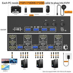 USB 3.0 KVM Switch 3 Monitors 3 Computers Displayport HDMI, Triple Monitor KVM Switch 8K@60Hz 4K@144Hz for 3 Computers Share Mouse Keyboard, Wired Remote and Power Adapter