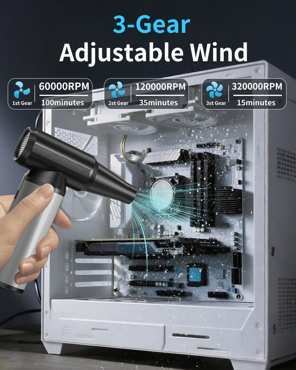 BOBYE Electric Compressed Air Duster & Keyboard Cleaner, 2-in-1 Blower & Vacuum with 180W Brushless Motor, 6000mAh Battery, 3-Gear Adjustable for Computers, Cars, Furniture, and Outdoor Cleaning