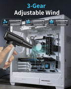 BOBYE Electric Compressed Air Duster & Keyboard Cleaner, 2-in-1 Blower & Vacuum with 180W Brushless Motor, 6000mAh Battery, 3-Gear Adjustable for Computers, Cars, Furniture, and Outdoor Cleaning