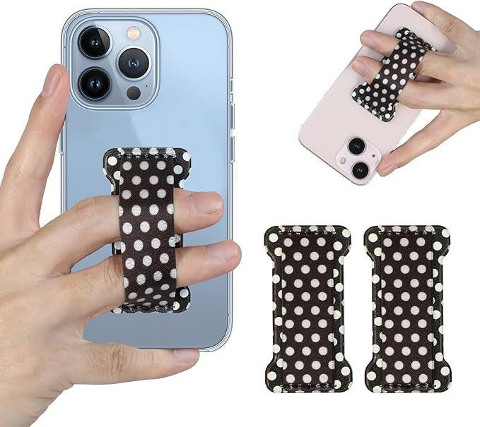 Finger Strap Phone Holder,Cell Phone Finger Grip Strap Holder for Hand, Ultra Thin Anti-Slip Universal Cell Phone Grips Band Holder for Back of Phone - 2Pack(Dot Black)