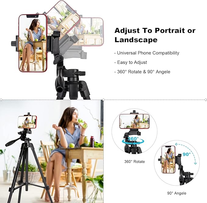 55" Phone Tripod, PHOPIK Aluminum Extendable Tripod Stand with Shutter, Carrying Bag, Compatible with iPhone/Android/Sport Camera&Insta 360 x5 Perfect for Video Recording/Selfies/Live Stream/Vlogging