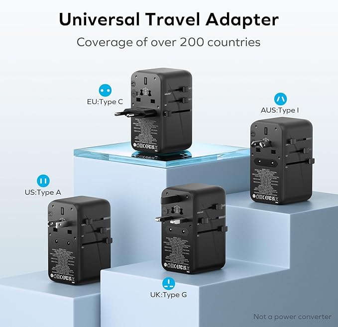 MOMAX Universal Travel Adapter, 120W GaN Fast International Power Adapter, 3 USB C & 1 USB A, Worldwide Travel Plug Adapter, All-in-One Worldwide Wall Charger for USA European UK AUS (Type C/G/A/I)