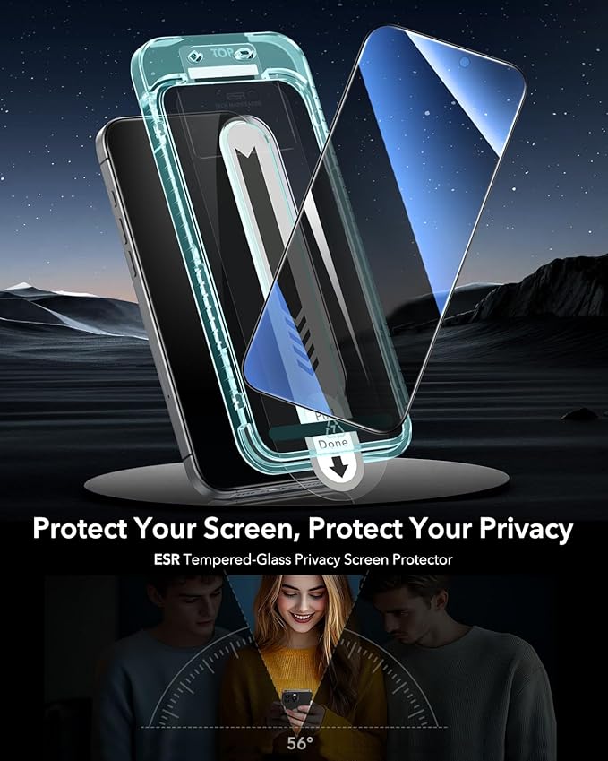 ESR 3 Pack for iPhone 15 Pro Privacy Screen Protector, Anti-spy Tempered-Glass Privacy Screen Protector with Flawless Fit Tray, Micro-curved Edges, Case Friendly