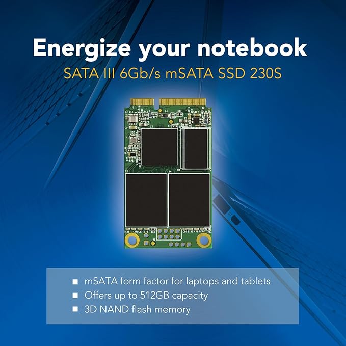 Transcend 512GB mSATA SSD with Dram Cache, Up to 560MB/s, Mini SATA III 6G/s Internal Solid State Drive for Ultrabook, Desktop, Tablet, PC, GPS, Server, 3D TLC NAND Flash, LDPC Error Correction, ECC