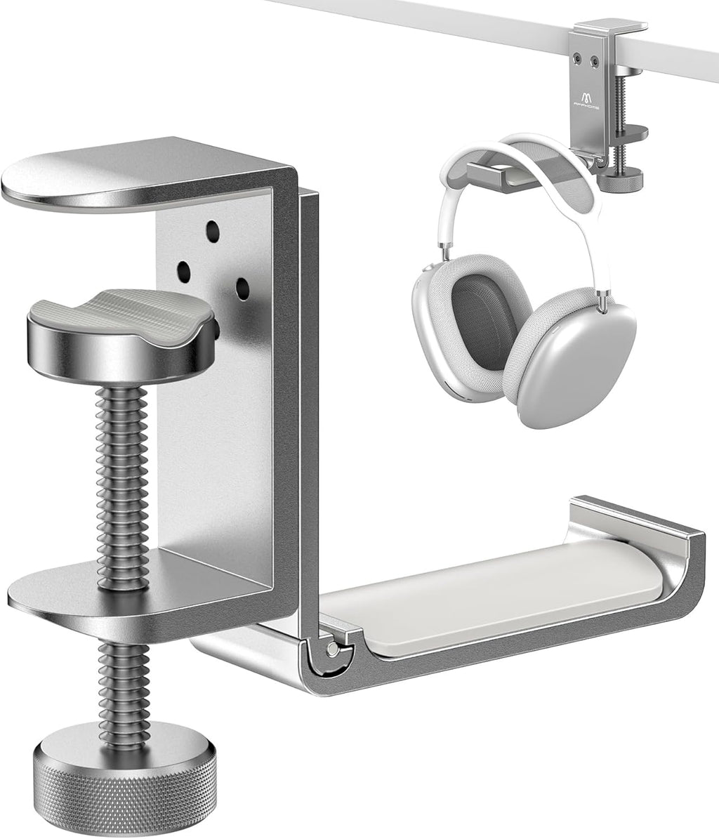 Foldable Headphone Stand and Hook – Aluminum Headset Holder Clamp Mount Under Desk, Universal Fit for Gaming Headphones, Space-Saving Hanger Organizer