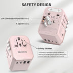 EPICKA Universal Travel Adapter, International Power Plug Adapter with 3 USB-C and 2 USB-A Ports, All-in-One Worldwide Wall Charger for USA EU UK AUS (TA-105C, Pink)