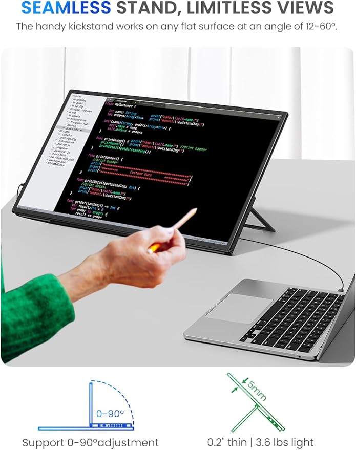 UPERFECT 21.5” 120HZ Portable Monitor w/Kickstand & VESA, Large Portable Gaming Monitor with HDMI Type C, External Dispaly for Laptops, Steamdeck, MacBook, Phones, Mini PC