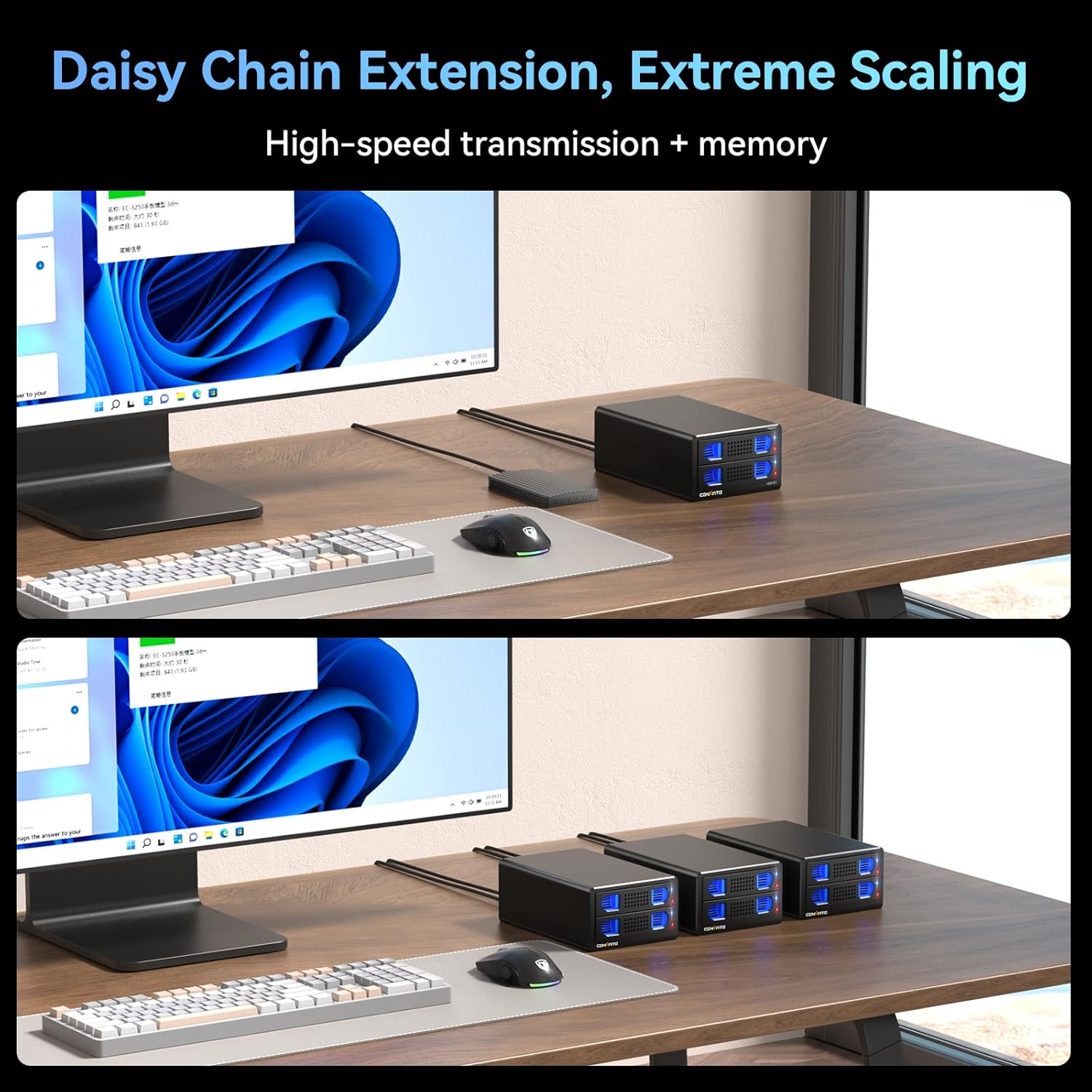 Aluminum Dual Bay 10Gbps Hard Drive Enclosure with Cooling Fan for 2.5“/3.5" SATA HDD/SSD with USB A/C 3.2 Gen 2, Support Hot Swappable, Daisy Chain Expansion, Tool-Free, DAS(NO RAID/NAS)