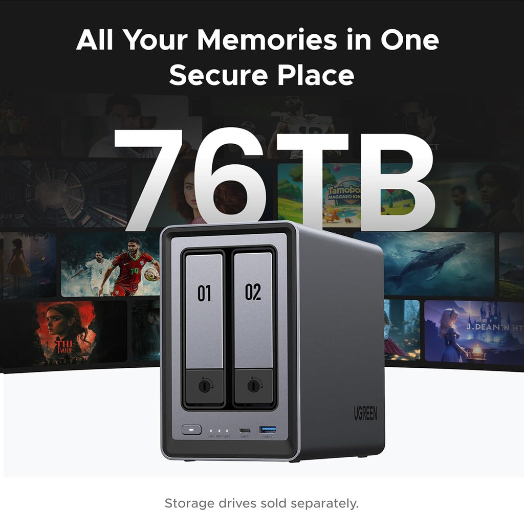 UGREEN NASync DXP2800 2-Bay Desktop NAS, Intel N100 Quad-core CPU, 8GB DDR5 RAM, 2.5GbE, 2X M.2 NVMe Slots, 4K HDMI, Network Attached Storage (Diskless)