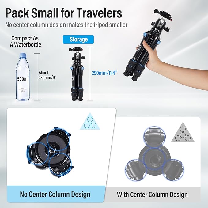 SIRUI AM203 Mini Travel Tripod with 360° B00K Ball Head, Lightweight Aluminum Tripod for Travel and Tabletop Use, Max Load 20lbs/10KG, Folded Height 11.4”, Max Height 16.7”