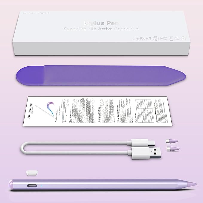 Stylus Pen for iOS&Android Touch Screens, Active Pencil for Samsung, Smart Digital Stylus Pens for Lenovo/Huawei/Vivo/Mi and Other Tablets, iPhone/Google Pixel Smart Phones Drawing&Writing (Purple)