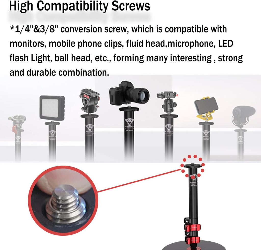 IFOOTAGE Cobra RB-A200,Round Base Monopod,Professional Camera Aluminium Monopod with Quick Adjustment Height Buckle,Compatibility DSLR Cameras Camcorders(56cm/22.04Inc)