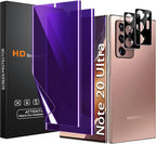 [2+2 Pack] Lesakit Anti-Blue Light Privacy Screen Protector for Samsung Galaxy Note 20 Ultra 6.9 inch with 2 Pack Camera Lens Protector, [Support Fingerprint ID] Anti Spy TPU Flexible Screen Protector- Purple