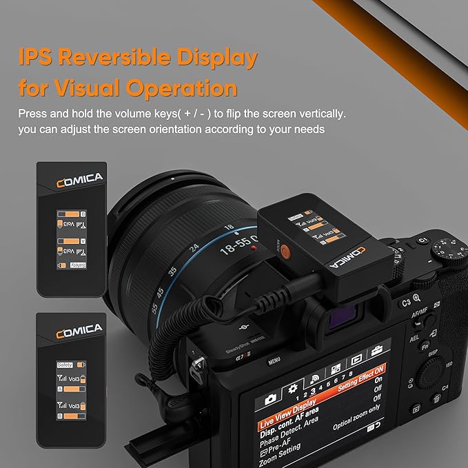 COMICA Vimo C3 Wireless Lavalier Microphone with Noise Cancellation, 656ft Transmission, Gain Control, Compact Wireless Lapel Microphone for DSLR Cameras/Android/Live-Streaming/Vlogging/YouTube