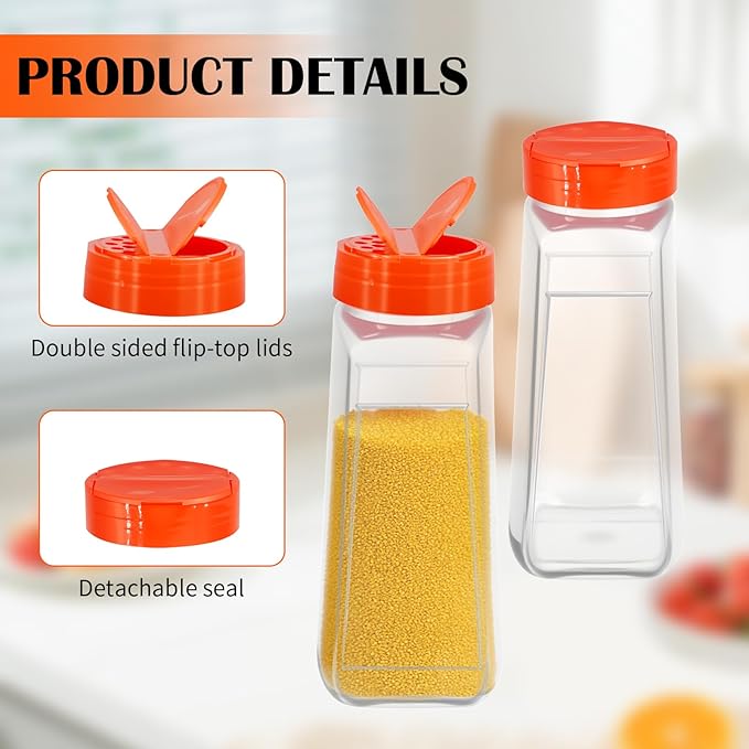 16 Pcs 32 oz Plastic Spice Jars with Black Shaker Cap Large Bottle Empty Powder Storage Containers Reusable Seasoning Shaker for Kitchen Cabinet Salt Herbs Storing