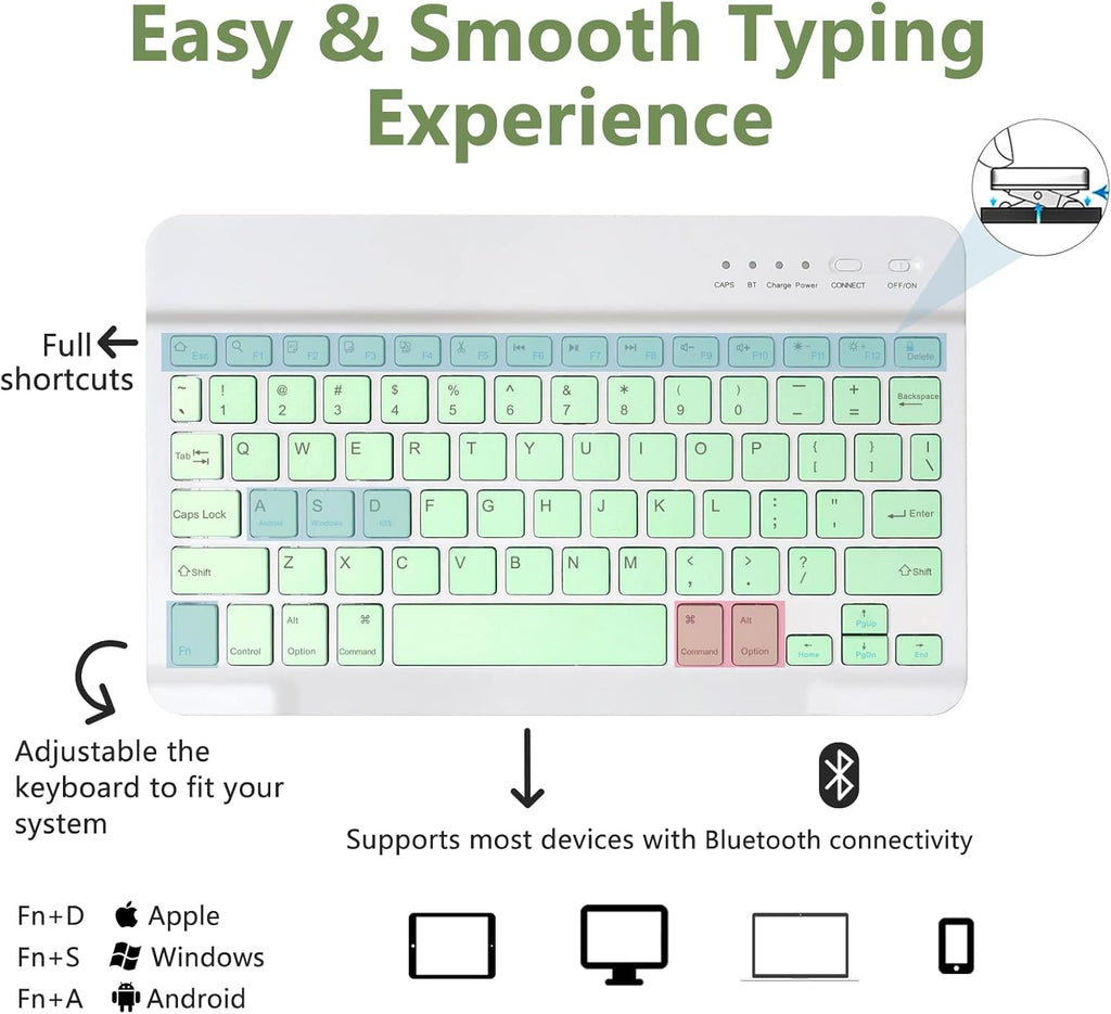 MMK iPad A16 Case (2025, 11"), iPad 10th Generation Case with Keyboard (2022, 10.9"), Wireless Detachable Keyboard, Pencil Holder (Green)
