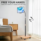 wishacc Tablet Floor Stand for Bed - Gooseneck Tablet Holder Mount with Adjustable Height and 4 Wheels, Compatible with iPad mini Air Pro 12.9/9.7, Galaxy Tab, Kindle, Cell Phones (4.7"-13")