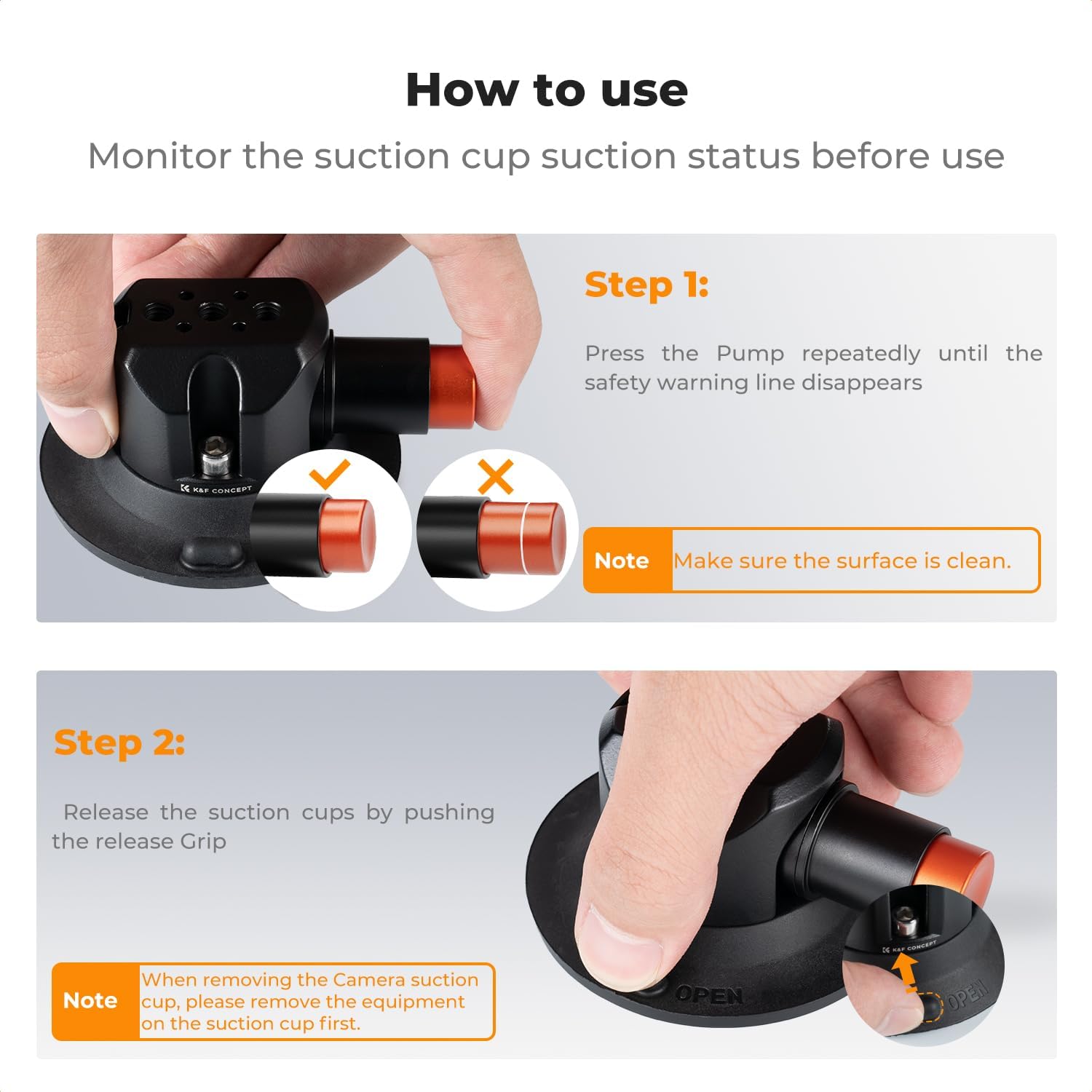 K&F Concept 3" Suction Cup Mount with 360° Double Ball Head Magic Arm, 1/4" Screw Threads, Quick Release Car Mount Compatible with DJI Insta360 for Action Camera Phone Video