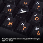 2PCS Russian Keyboard Stickers, Russian-English Keyboard Letters Replacement Sticker Orange Font with Black Background for PC Computer Laptop Notebook Desktop, Cyrillic Keyboard Alphabet Stickers