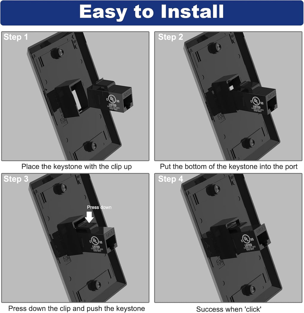 VCE Black Ethernet Wall Plate (UL-Listed), 1-Port CAT6 Wall Plate and Jack, RJ45 Keystone Wall Outlet with Single Gang Low Voltage Mounting Bracket, 2-Pack