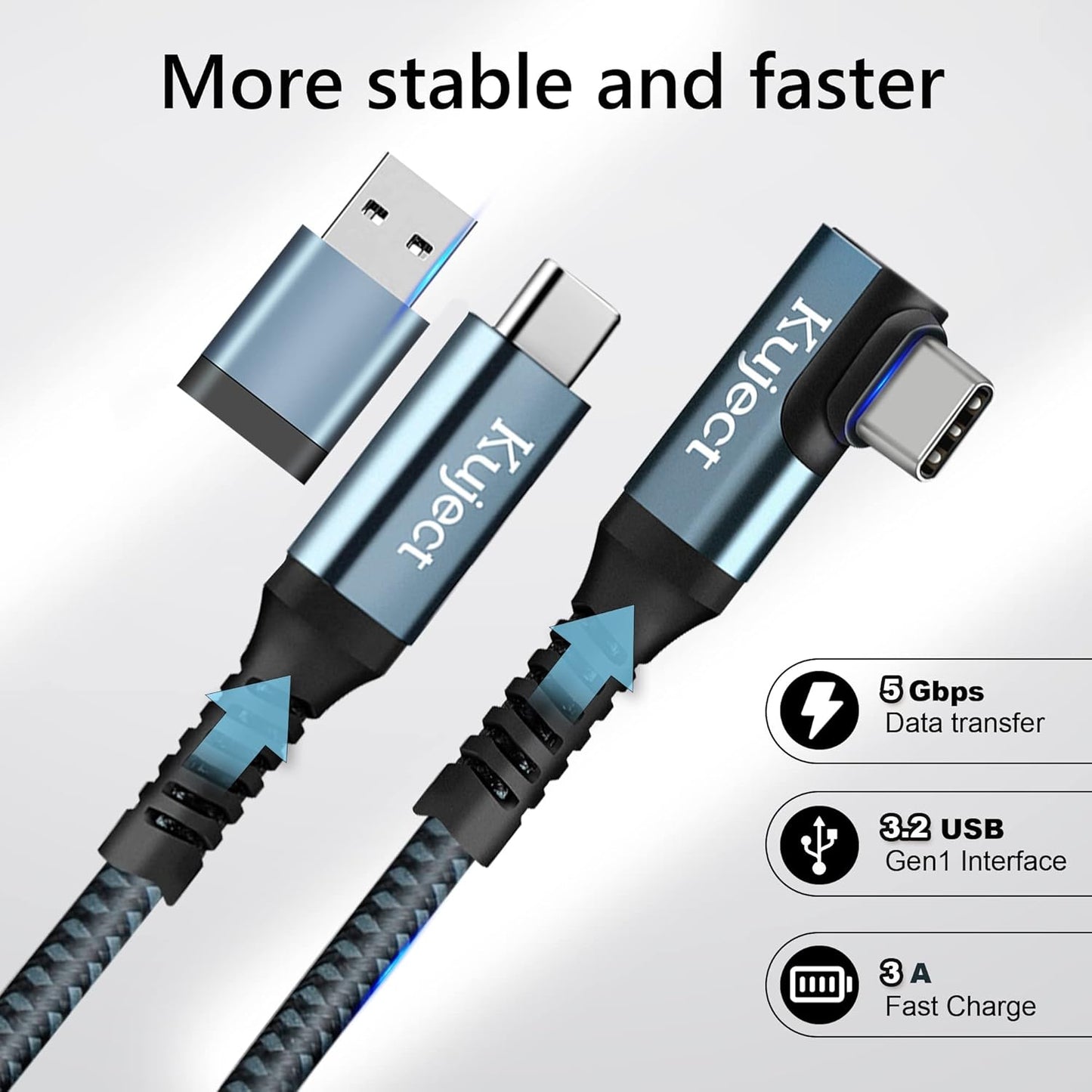 Kuject Link Cable 20FT Compatible for Quest 3S/3, Quest 2/Pro, Pico 4, Nylon Braided Accessories for Rift S/Steam VR Games, USB 3.0 Type C to C High Speed Data Transfer Charging Cord for Gaming PC