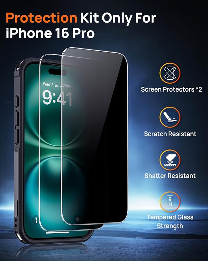 Lanhiem Magnetic for iPhone 16 Pro Case, with [2 Pcs Privacy Screen Protector] [Compatible with MagSafe] Shockproof Heavy Duty Military Grade Protective Phone Case Cover for iPhone 16 Pro (Black)