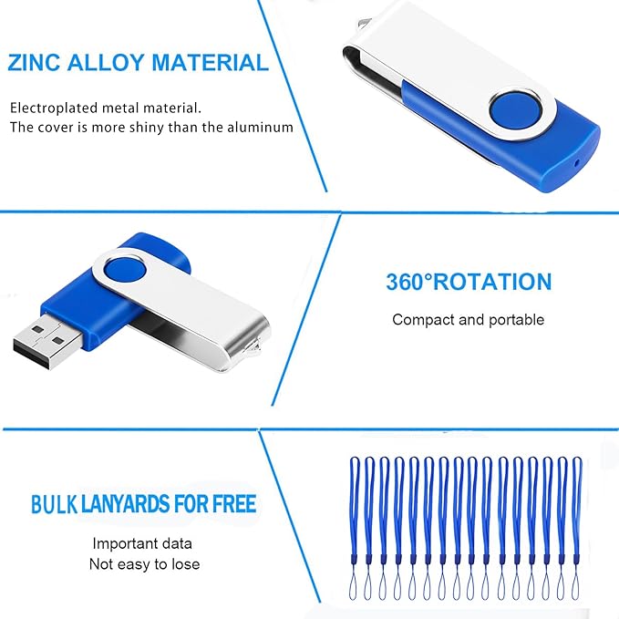 EASTBULL 200 Packs of 4GB Bulk Flash Drives, Flash Drives Pack 4GB USB Drives Bulk Swivel USB2.0 Thumb Drives Bulk with Strings (200Packs, Blue)