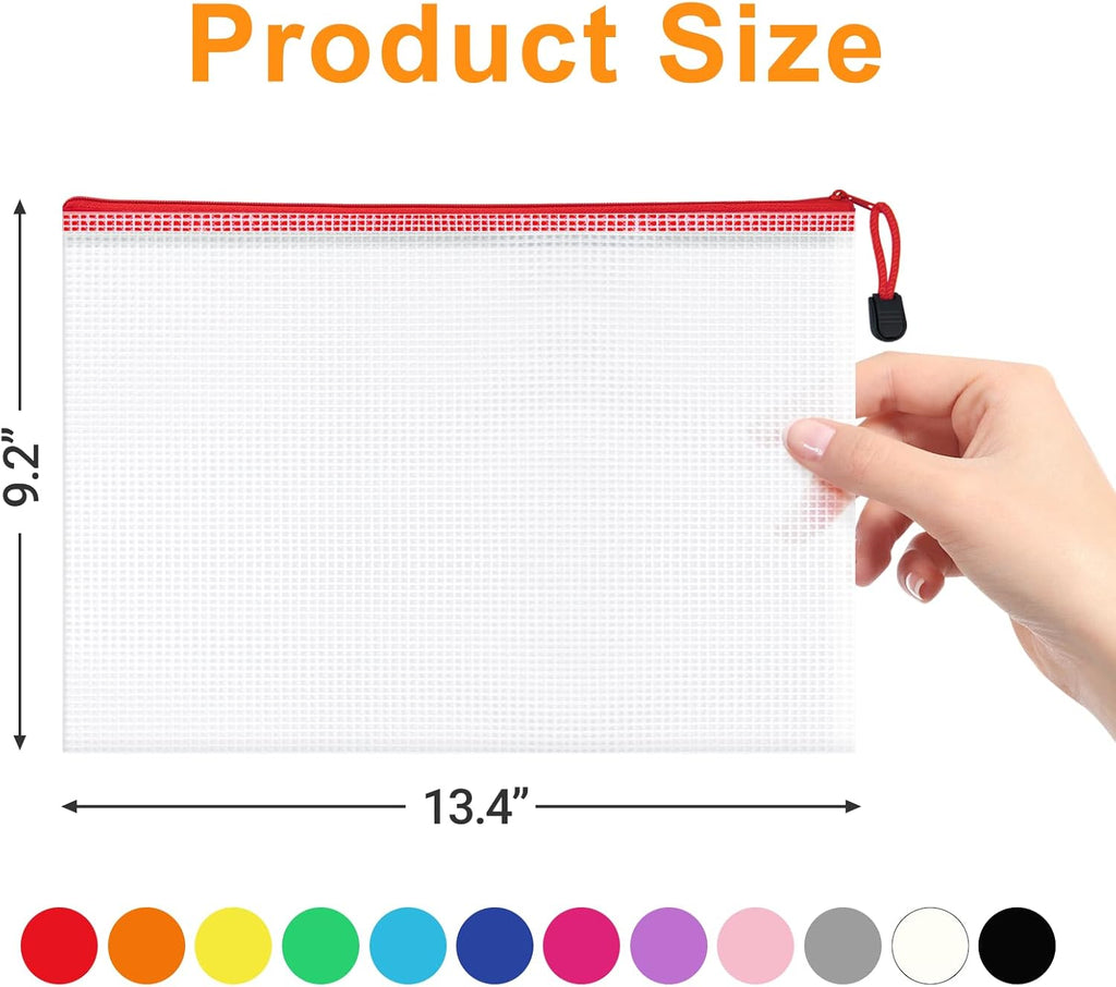 36Pack Mesh Zipper Pouch Bags, Waterproof A4 Letter Size Document Zipper Pouches for Storage, Teacher School, Toys, Puzzle, Office, 12 Colors
