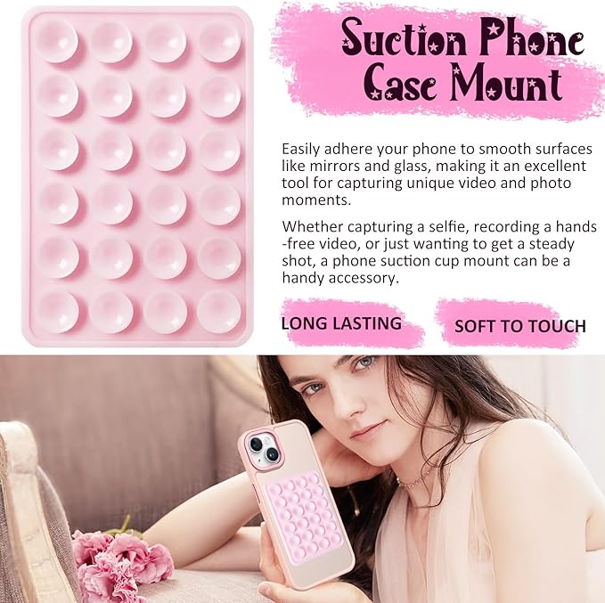 Silicone Suction Phone Case Mount 3 Pack, Silicon Adhesive Suction Cup Phone Mount, Non Slip Sticky Phone Grip for Cellphone, Strong Grip Holder for Selfies and Videos (LTPK&WT&TP)