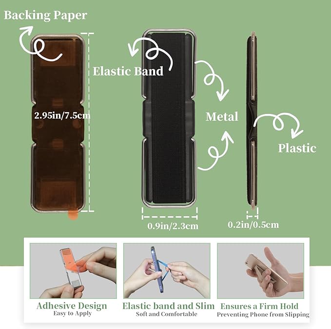 4Pcs Adhesive Phone Strap Grip Finger Holder for Hand, Sticky Elastic Cellphone Loops for Back of iPhone Case Accessories, Thin Smartphone Grips - Black Silver Black White