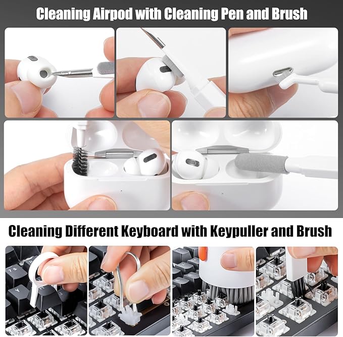 walrfid 2pcs White Pink Computer Keyboard Cleaner Kit, Laptop Screen Cleaning Spray for iPhone AirPod Phone MacBook iPad, 20-in-1 Electronic Clean Brush Tool for Earbud iPod TV Earphone Camera