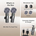 Mini Mic Pro (Latest Model) - Professional Wireless Microphone for iPhone, iPad, Android, Lavalier Microphone for Video Recording - iPhone Mic Crystal Clear Recording with USB-C for Content Creators