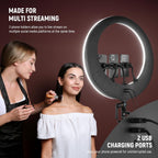 NEEWER RP19H 19" Ring Light with Tripod Stand/3 Phone Holders/Cleaning Cloth Compatible with iPhone, 2.4G Touch Control LED Ringlight for Video Recording Studio Streaming Zoom Selfie Makeup Lighting
